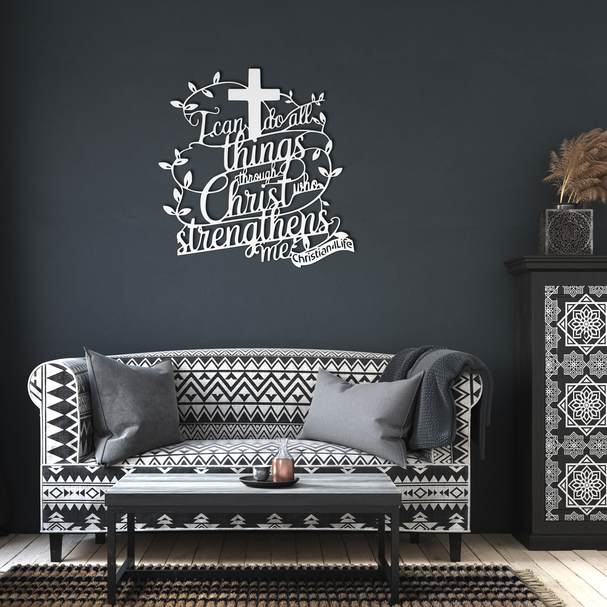 "I can do all things through Christ who strengthens me" Christian die-cut metal sign, Christian Metal Sign, Christian Metal Wall Art