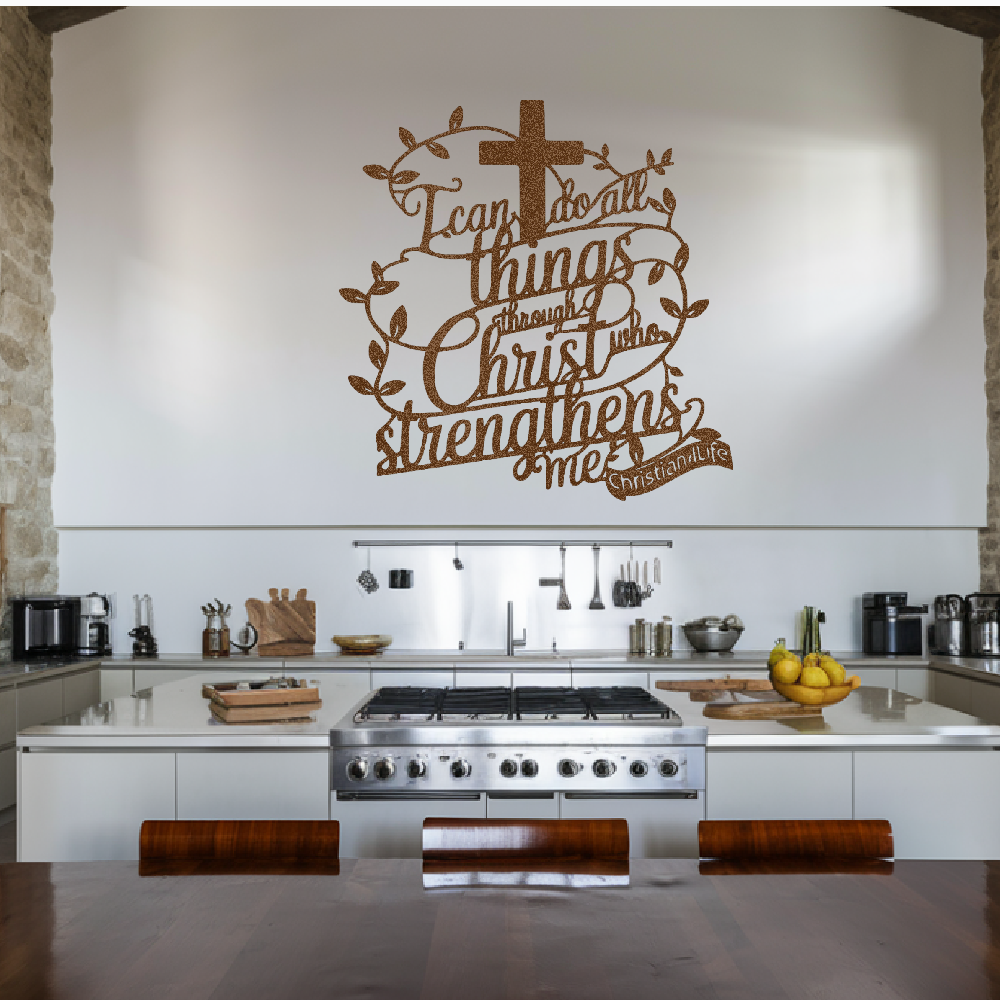 "I can do all things through Christ who strengthens me" Christian die-cut metal sign, Christian Metal Sign, Christian Metal Wall Art