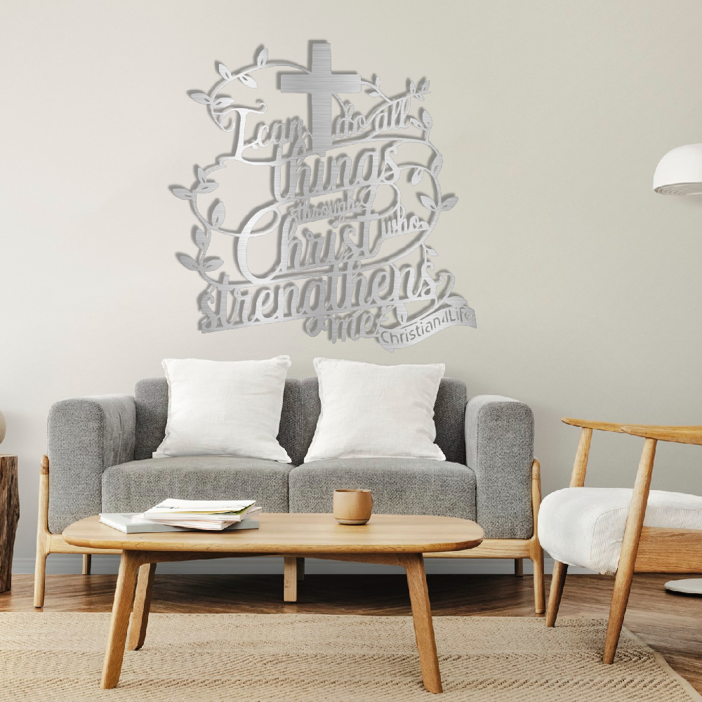 "I can do all things through Christ who strengthens me" Christian die-cut metal sign, Christian Metal Sign, Christian Metal Wall Art